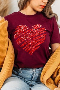 Faux Sequins Scribble Heart Graphic Tee