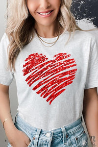 Faux Sequins Scribble Heart Graphic Tee