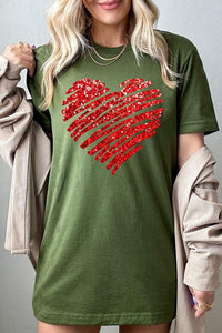 Faux Sequins Scribble Heart Graphic Tee