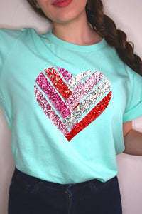 Faux Sequins Striped Heart Graphic Tee