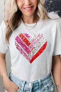 Faux Sequins Striped Heart Graphic Tee