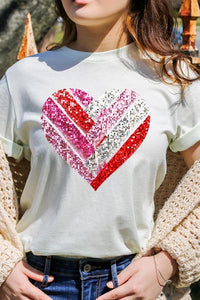 Faux Sequins Striped Heart Graphic Tee