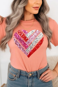 Faux Sequins Striped Heart Graphic Tee