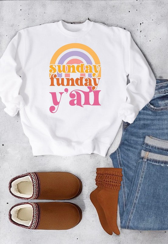 Rainbow Sunday Funday Graphic Crew Sweatshirt