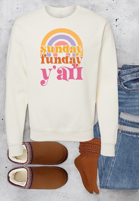 Rainbow Sunday Funday Graphic Crew Sweatshirt