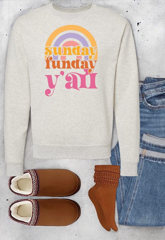 Rainbow Sunday Funday Graphic Crew Sweatshirt