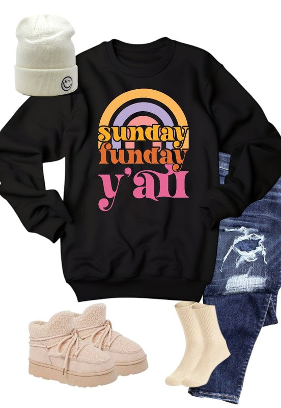 Rainbow Sunday Funday Graphic Crew Sweatshirt