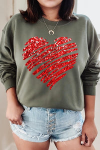 Faux Sequins Scribble Heart Graphic Sweatshirt