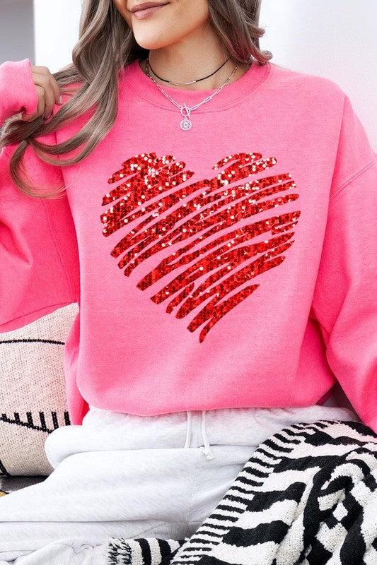 Faux Sequins Scribble Heart Graphic Sweatshirt