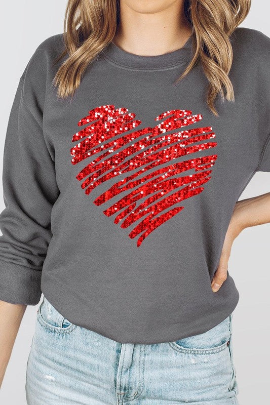 Faux Sequins Scribble Heart Graphic Sweatshirt