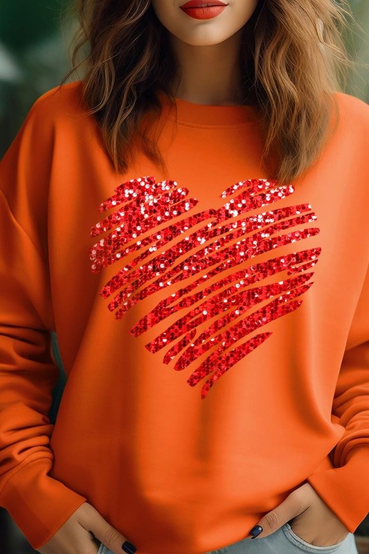 Faux Sequins Scribble Heart Graphic Sweatshirt