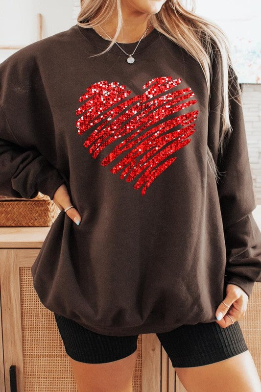 Faux Sequins Scribble Heart Graphic Sweatshirt