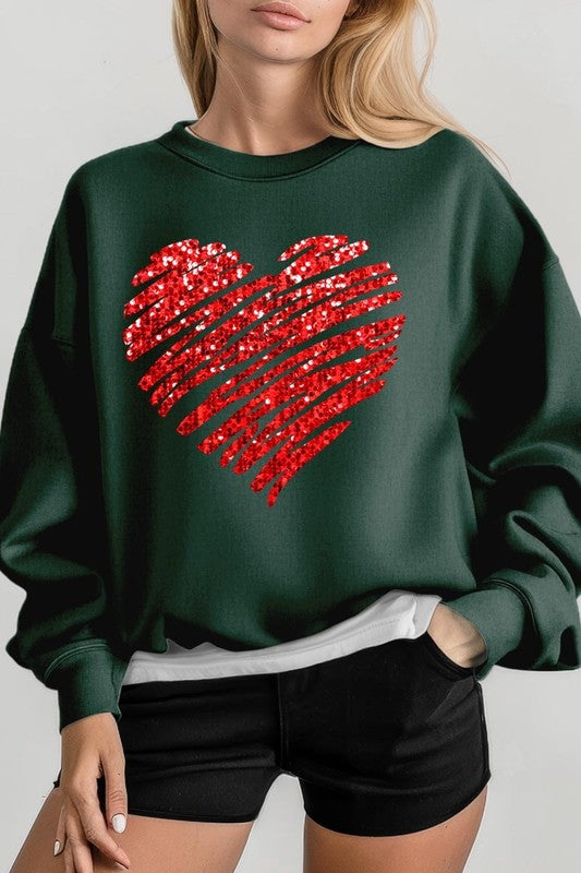 Faux Sequins Scribble Heart Graphic Sweatshirt