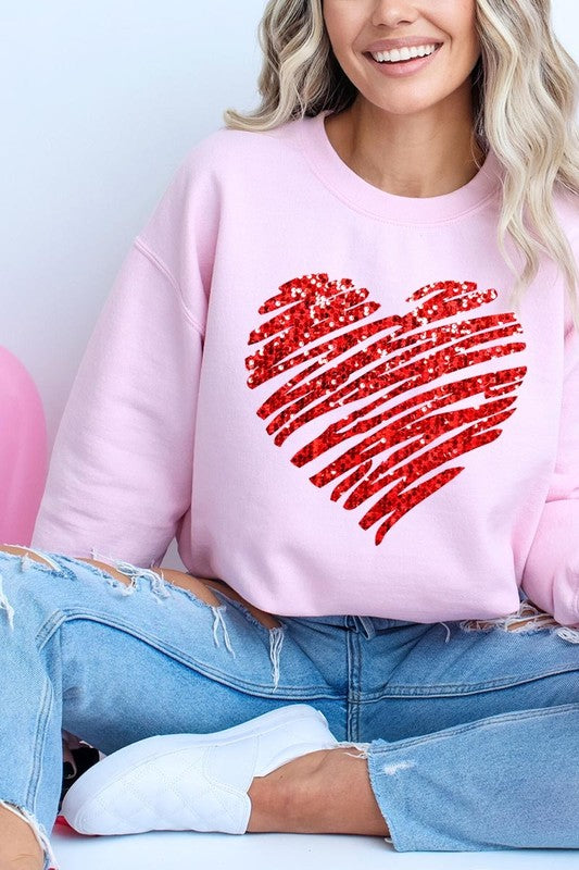 Faux Sequins Scribble Heart Graphic Sweatshirt