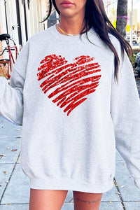 Faux Sequins Scribble Heart Graphic Sweatshirt