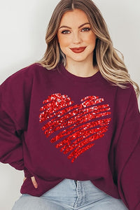 Faux Sequins Scribble Heart Graphic Sweatshirt