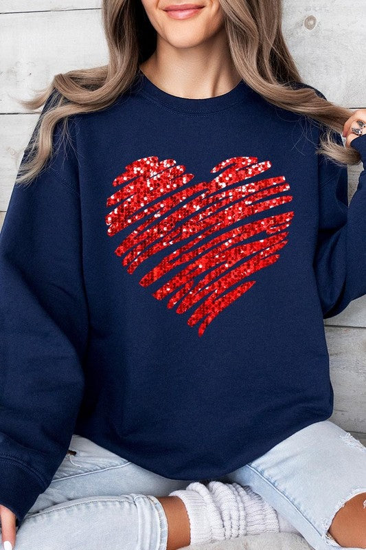 Faux Sequins Scribble Heart Graphic Sweatshirt