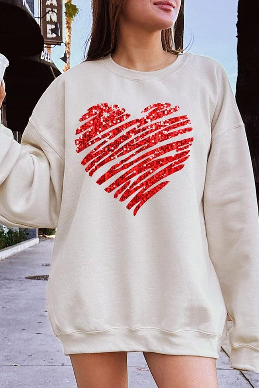 Faux Sequins Scribble Heart Graphic Sweatshirt