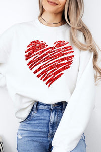 Faux Sequins Scribble Heart Graphic Sweatshirt