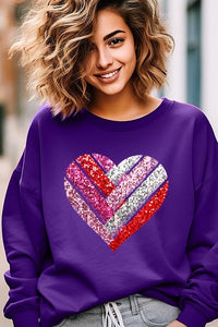 Faux Sequins Striped Heart Graphic Sweatshirt