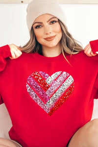 Faux Sequins Striped Heart Graphic Sweatshirt