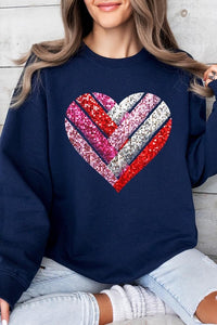 Faux Sequins Striped Heart Graphic Sweatshirt