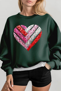 Faux Sequins Striped Heart Graphic Sweatshirt