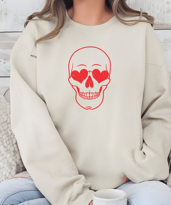 Skeleton Heart Eyes Crew Neck Graphic Sweatshirt