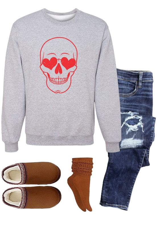 Skeleton Heart Eyes Crew Neck Graphic Sweatshirt