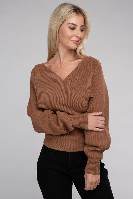 Viscose Cross Wrap Pullover Sweater - Ivy & Lane