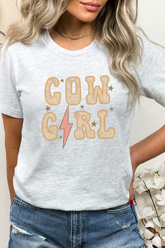 Cow Girl Star Lightening Bolt Western Graphic Tee