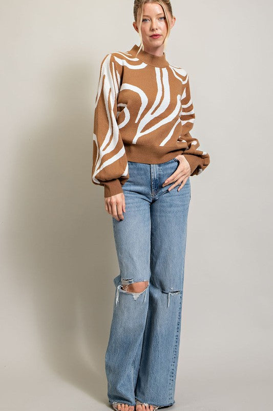 Mock Neck Printed Sweater - Ivy & Lane