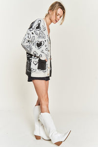 Heart paisley and Color block cardigan