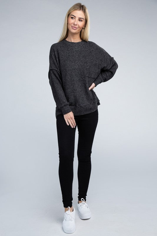Brushed Melange Drop Shoulder Oversized Sweater - Ivy & Lane