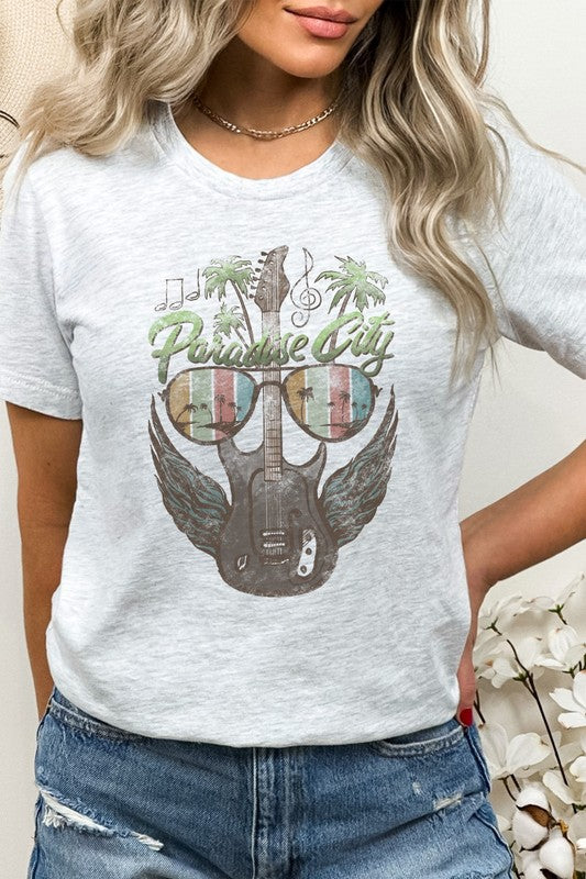 Retro Paradise City Guitar With Wings Graphic Tee