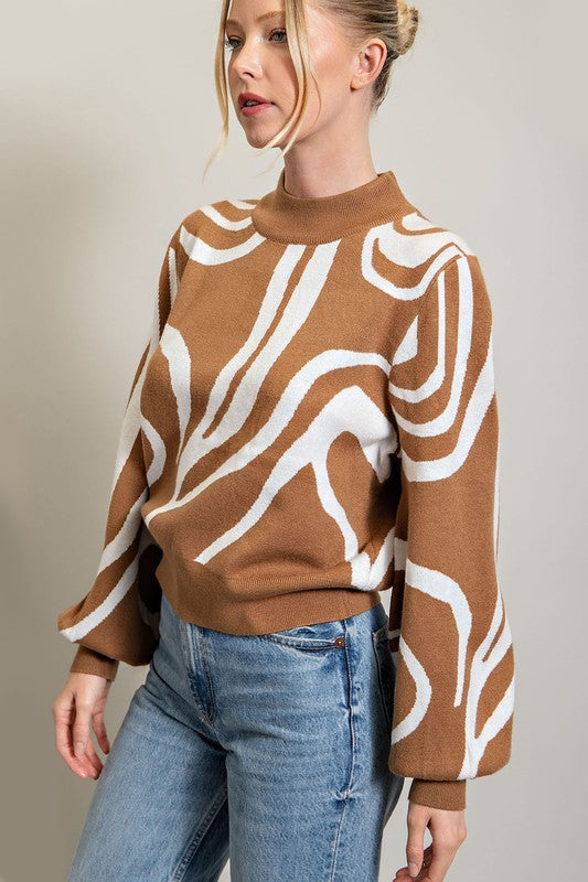 Mock Neck Printed Sweater - Ivy & Lane