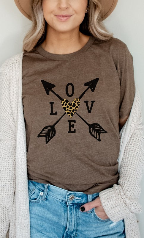 Love Metallic Leopard Heart Arrows Graphic Tee