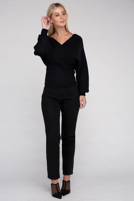 Viscose Cross Wrap Pullover Sweater - Ivy & Lane