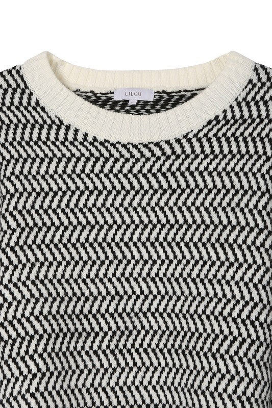 Herringbone pattern crew neck sweater - Ivy & Lane