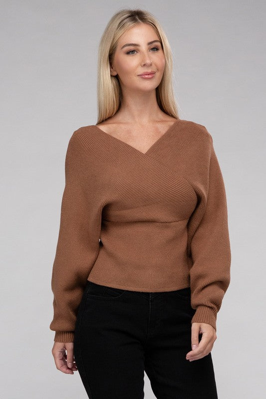 Viscose Cross Wrap Pullover Sweater - Ivy & Lane