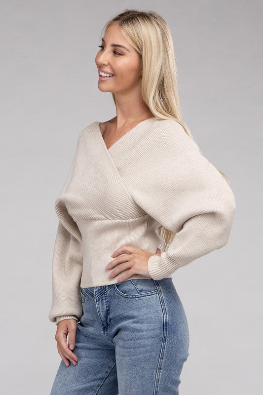 Viscose Cross Wrap Pullover Sweater - Ivy & Lane