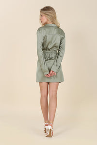 Satin Collared Wrap Mini Dress - Ivy & Lane