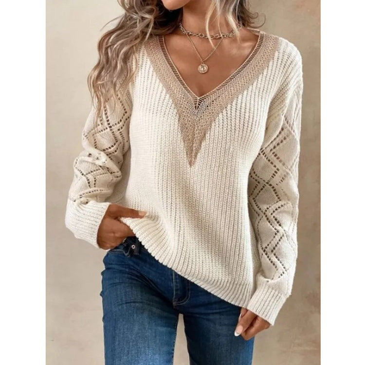 Spring And Autumn V-neck Sweater New Loose Casual