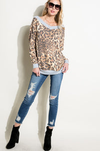 PLUS CHEETAH PRINT TERRY BANDED DETAIL TOP