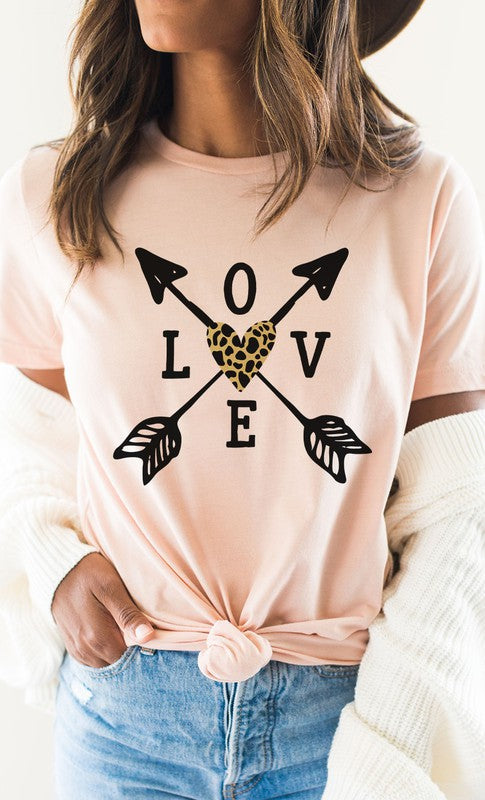 Love Metallic Leopard Heart Arrows Graphic Tee