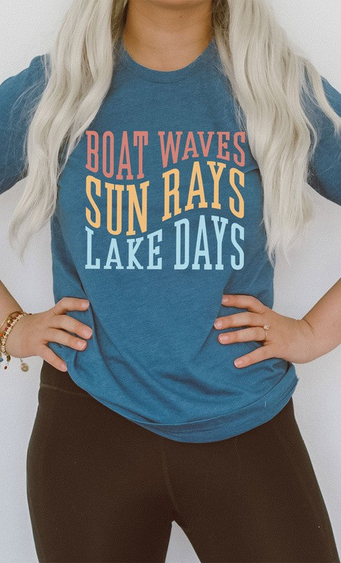 Boat Waves Sun Rays and Lake Days Graphic Tee PLUS size