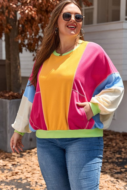 Plus Size Colorblock Patchwork Exposed Sweatshirt