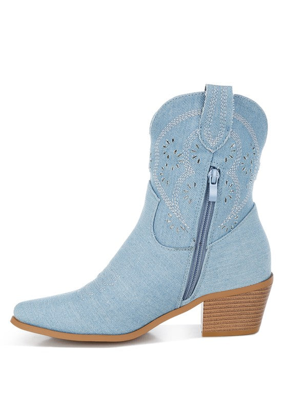 Nigara Cut Out Detail Denim Cowboy Boots