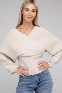 Viscose Cross Wrap Pullover Sweater - Ivy & Lane