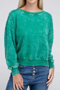 French Terry Acid Wash Boat Neck Pullover - Ivy & Lane